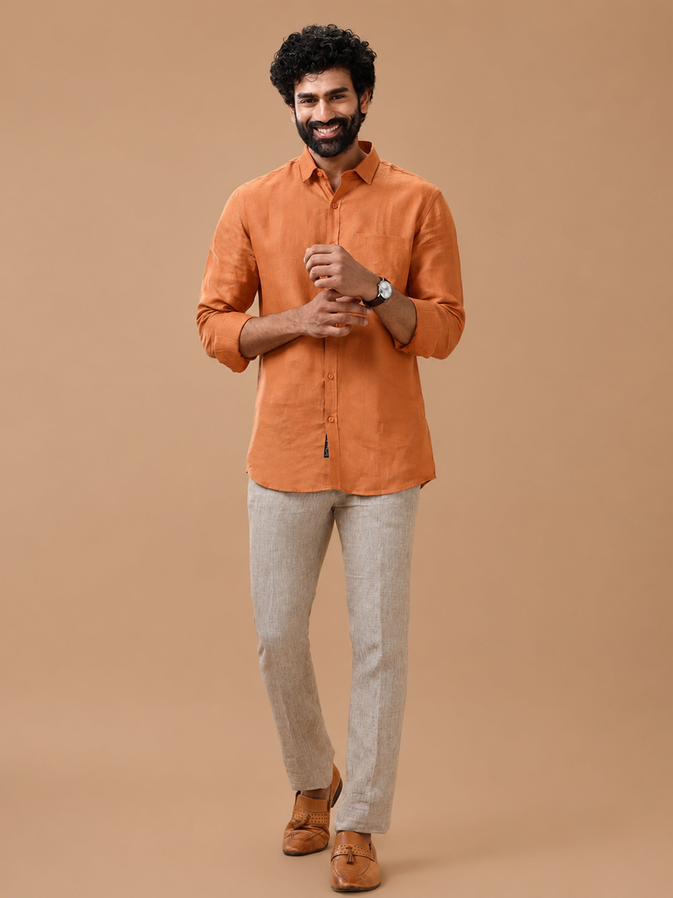 Pure Linen Vivid Orange Smart Fit Shirt L76