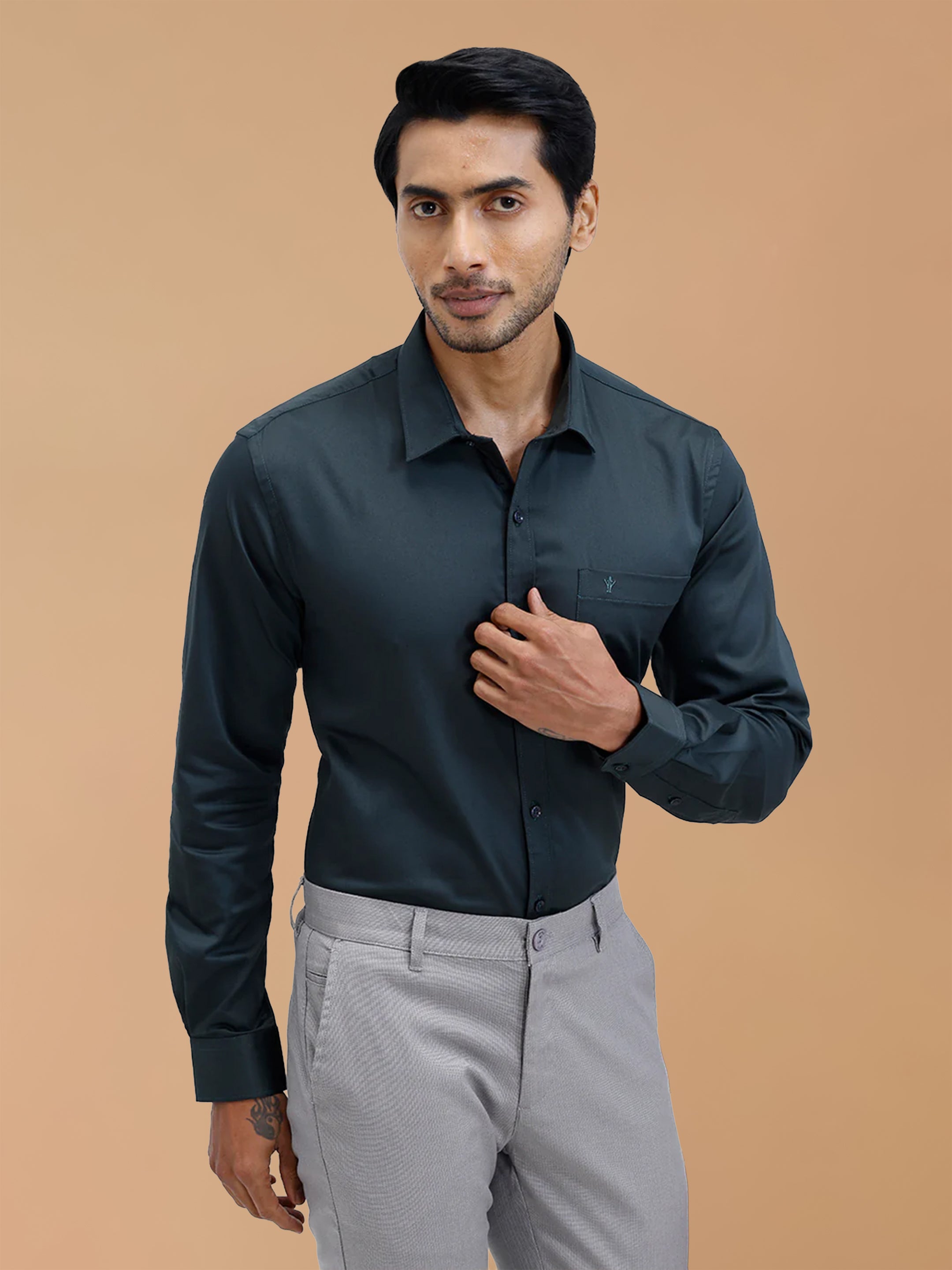 Cotton Rich Dark Green Regular Fit Shirt T53 ACT2