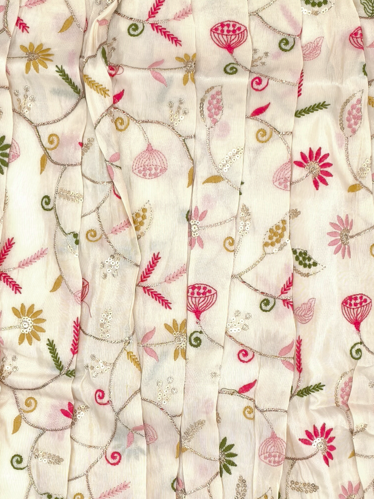 Girls Tissue Dark Pink With Cream Pattu Pavadai Set GPS68