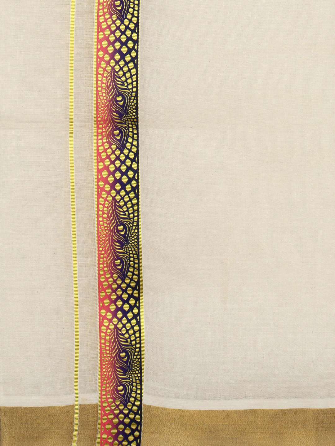 Men Kora Cotton Double Layer Dhoti with Double Side Fancy Jari Border PR15