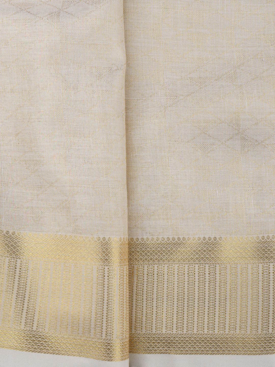Men Tissue Dhoti Shirting & Towel Set Cream Golden Glory GG01