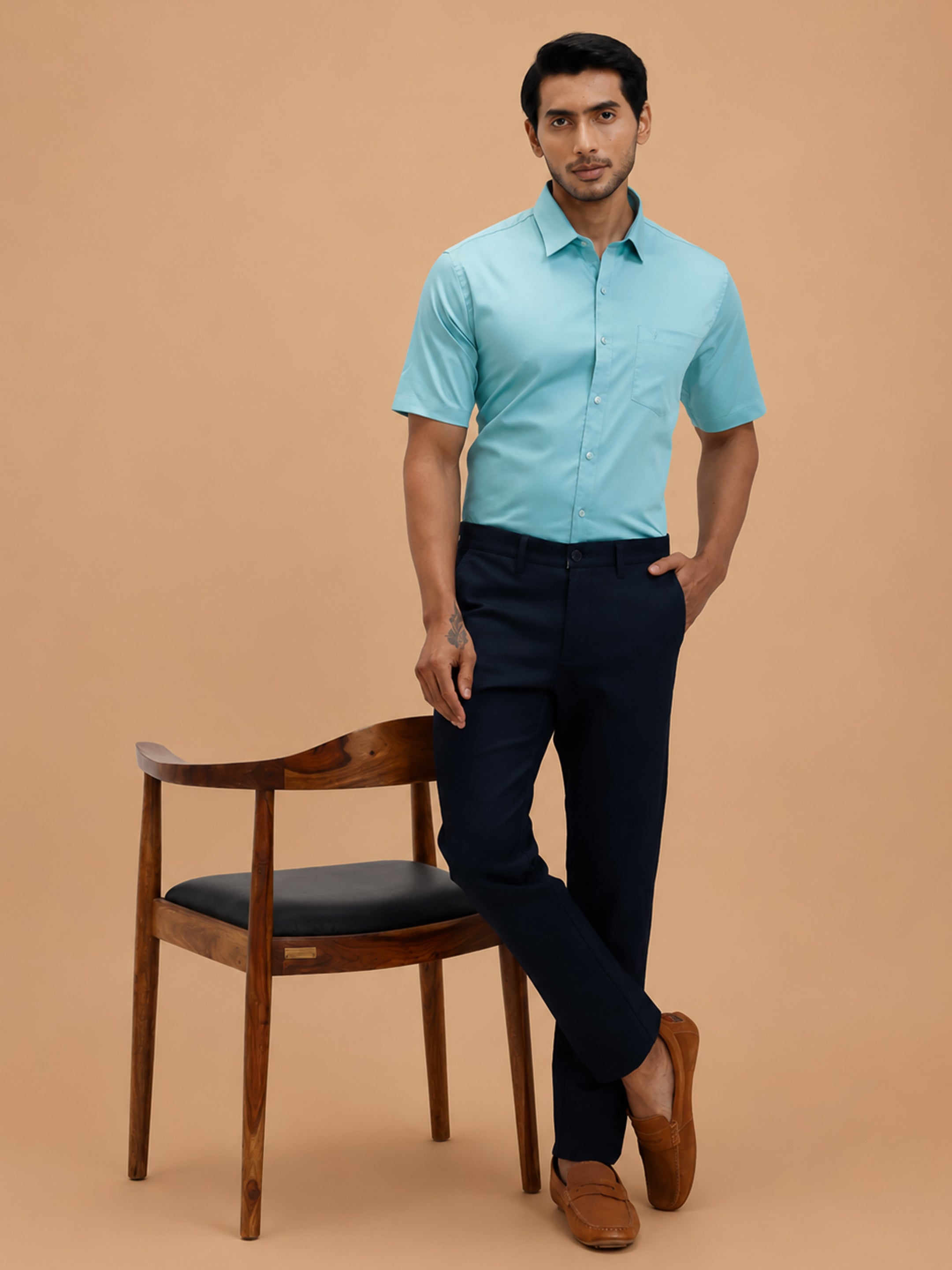 Cotton Rich Shadow Green Regular Fit Shirt T53 ACT4