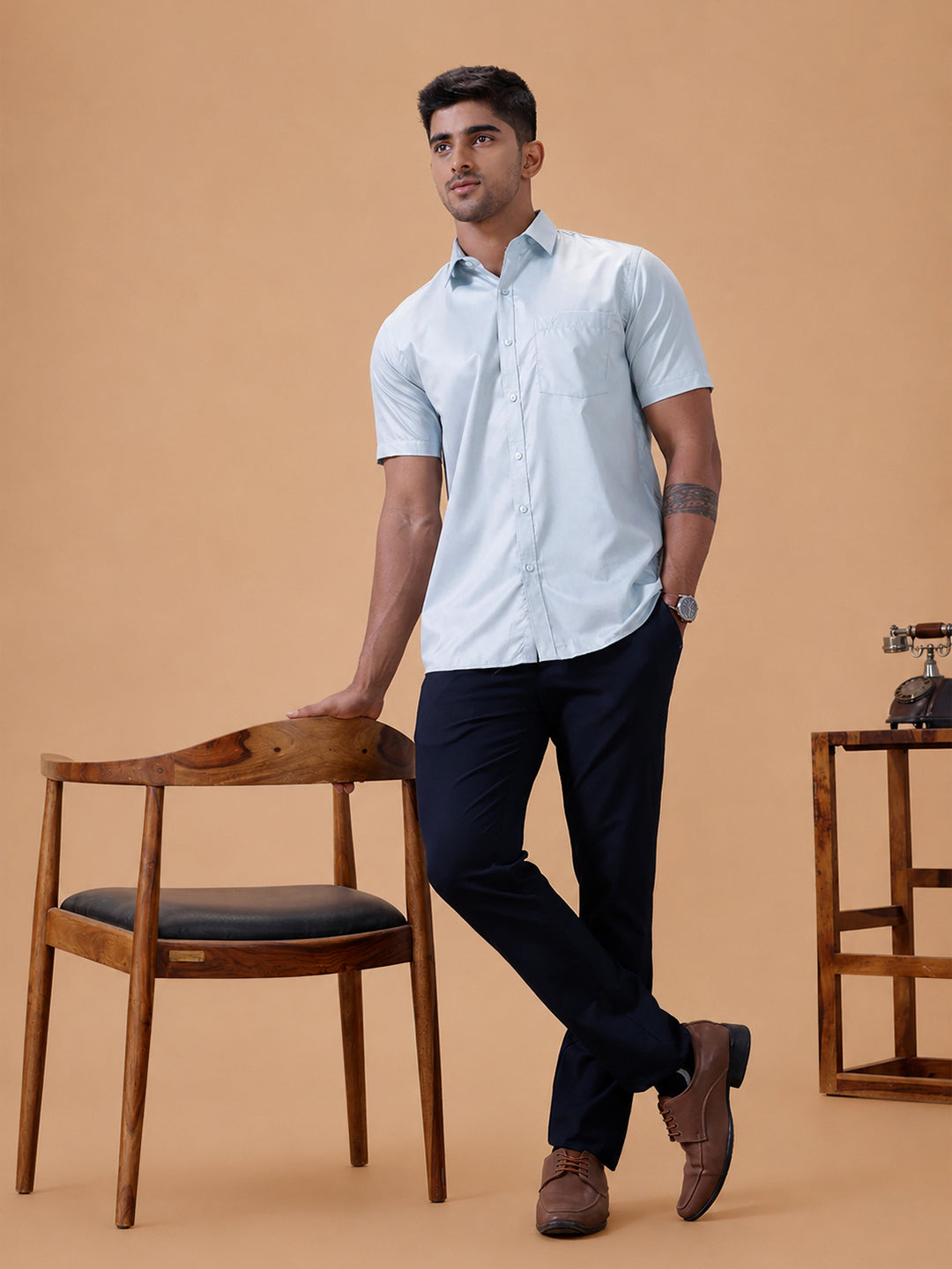 Cotton Rich LT Teal Blue Regular Fit Shirt T61 AKT4
