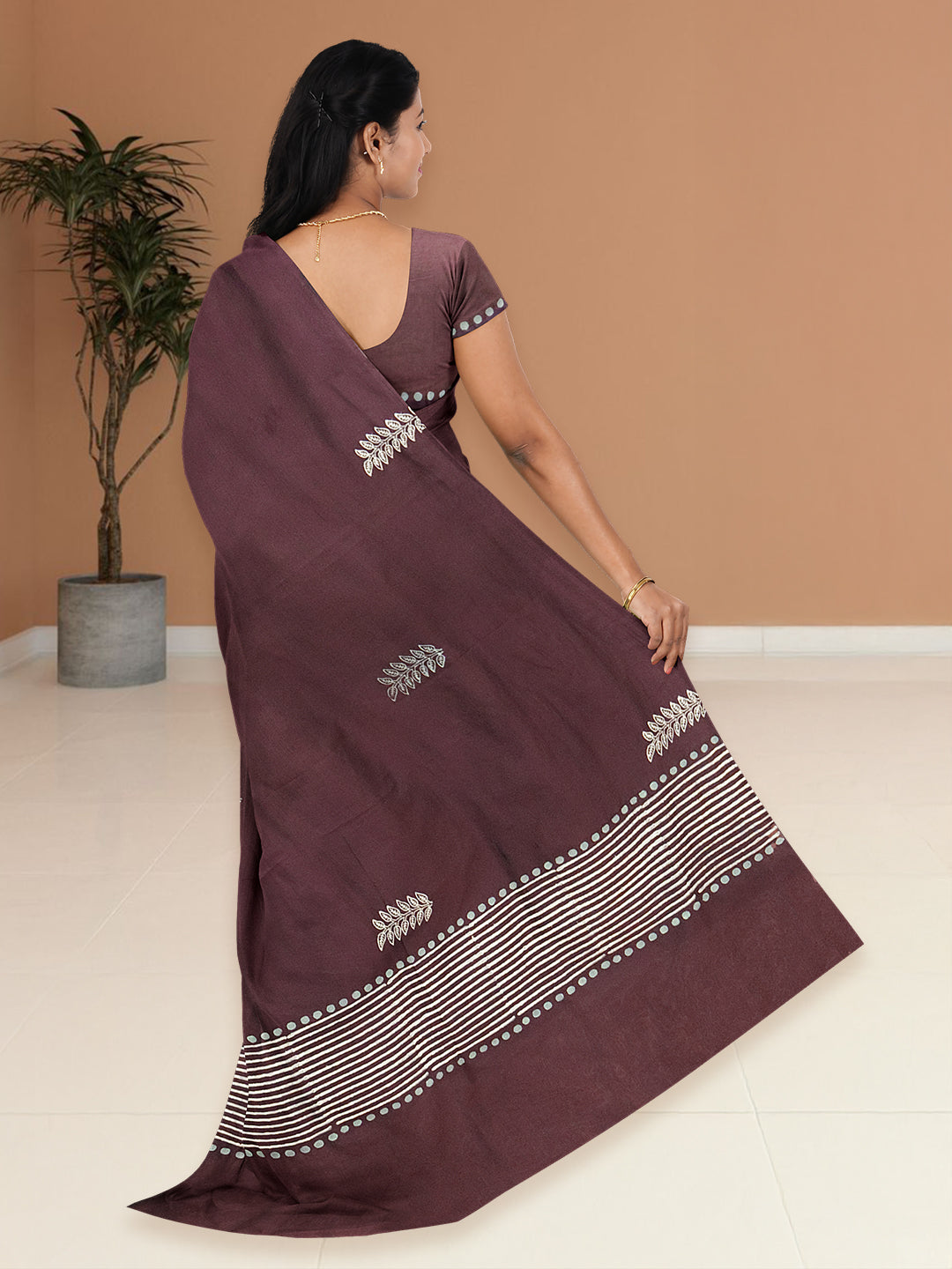 Women Maroon Cotton Saree with Double Blouse PCS208
