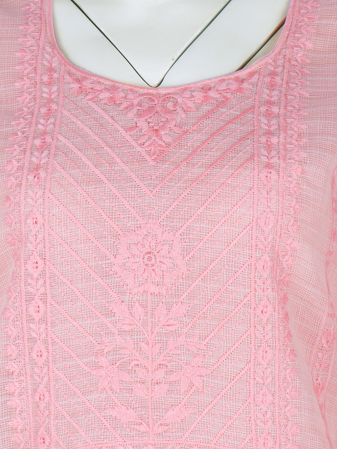 Women Cotton Embroidered Kurti Set Light Pink EKS44