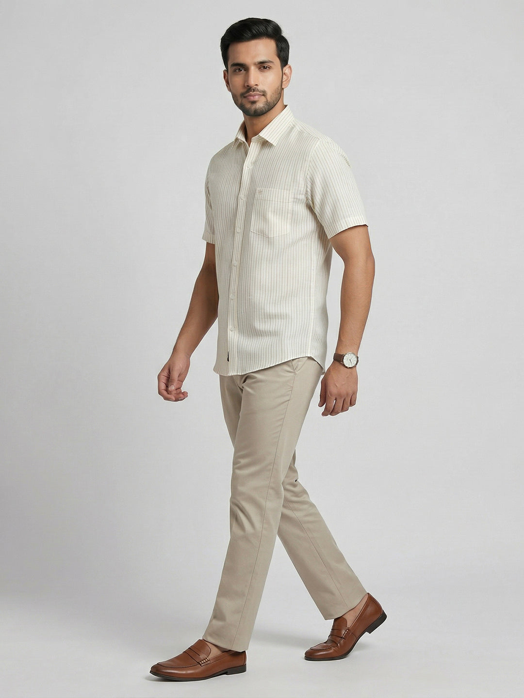 Pure Linen Striped Shirt White LS134