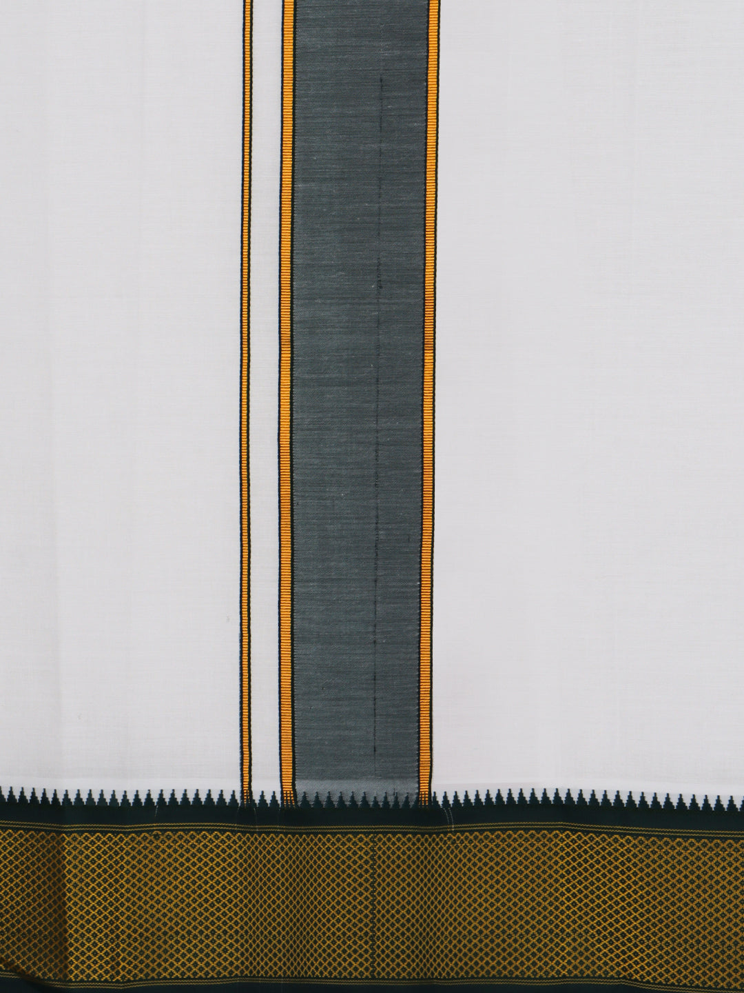 Men Cotton Blend Single Layer White Dhoti with Mayilkhan Border Kalki(4 Way Dhoti)