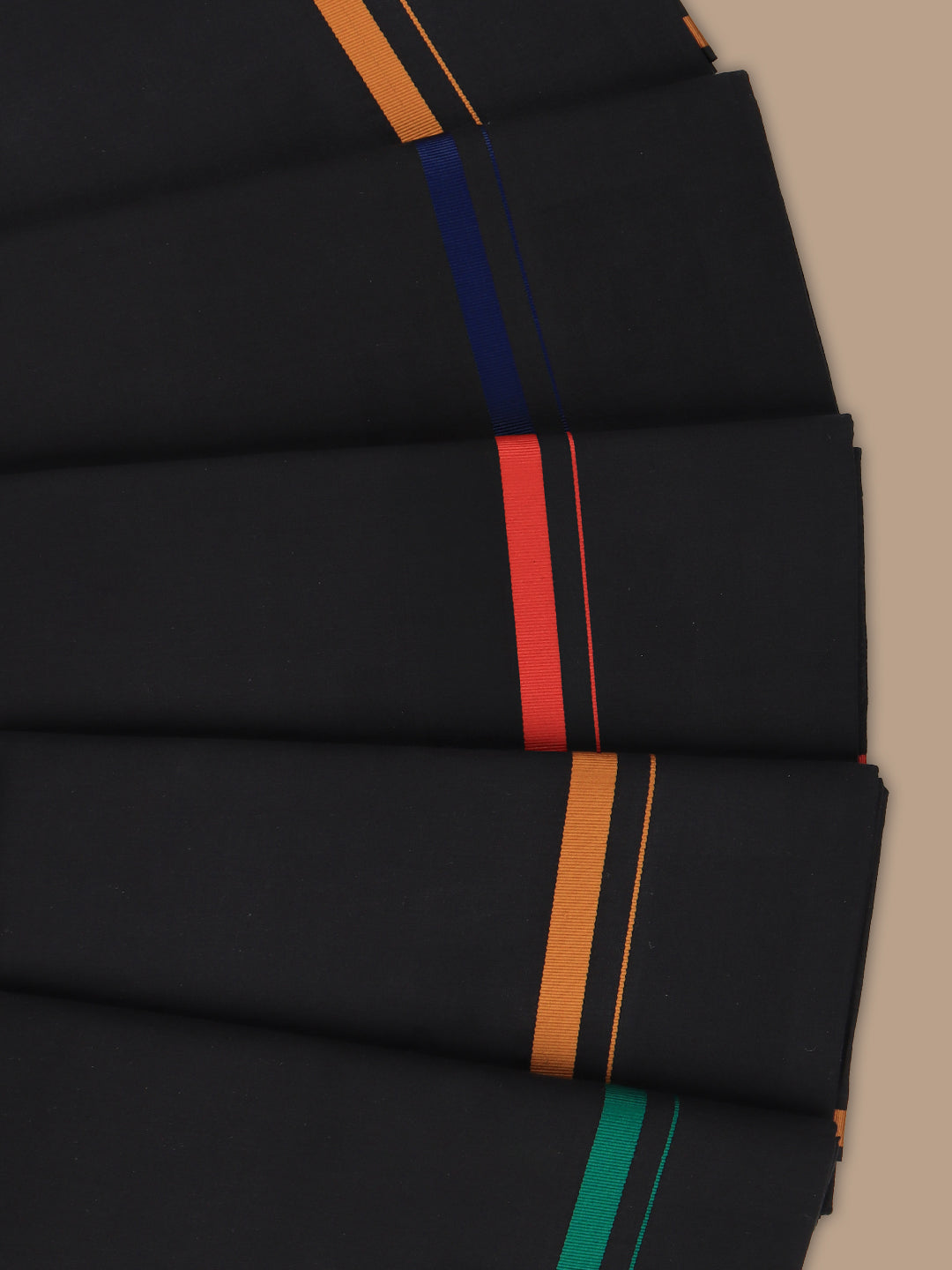 Men 100% Cotton Single Layer Black Dhoti with Assorted Border Poojan 1/2