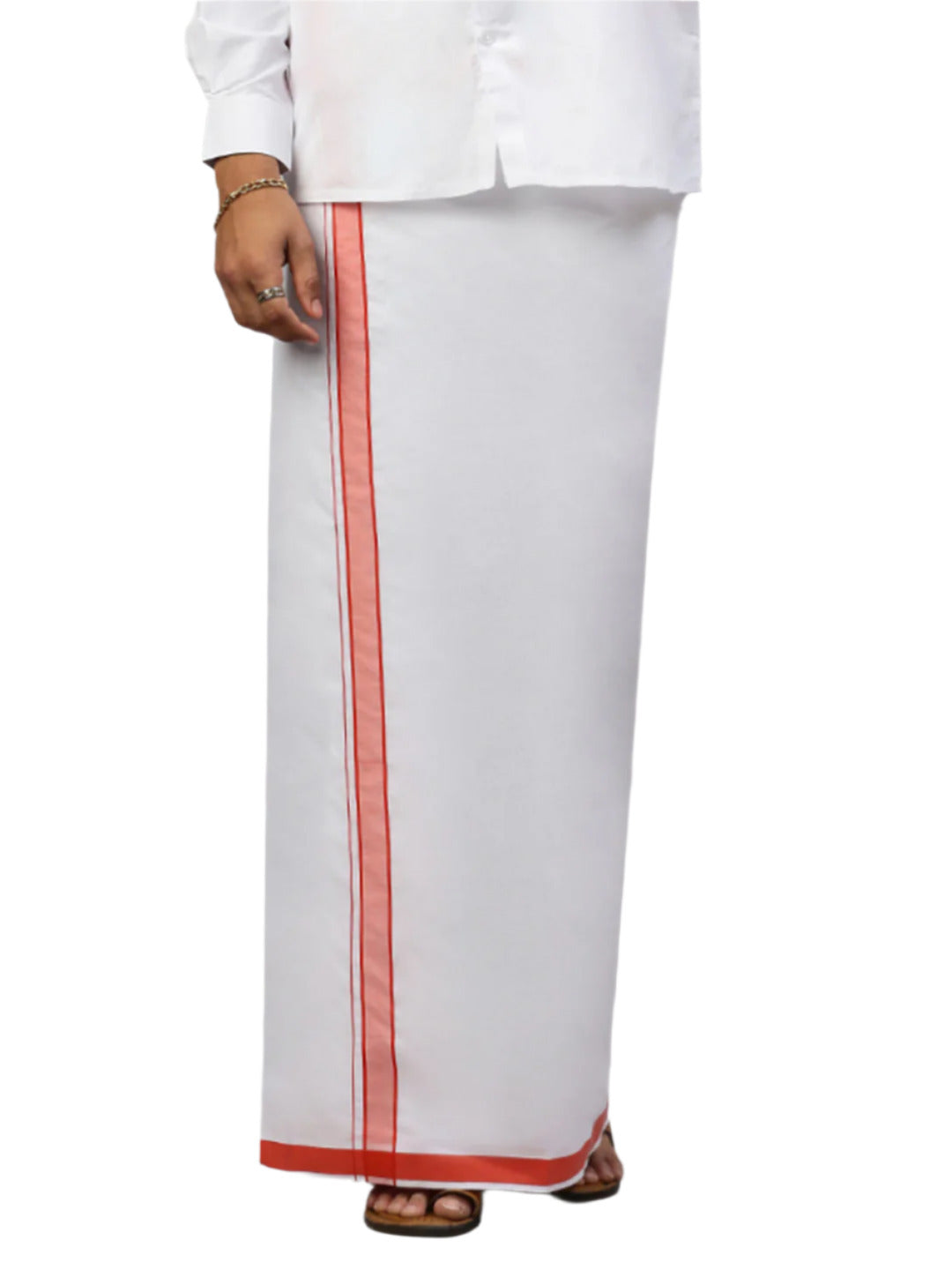 Men Cotton Blend Single Layer White Dhoti with Fancy Border WP17