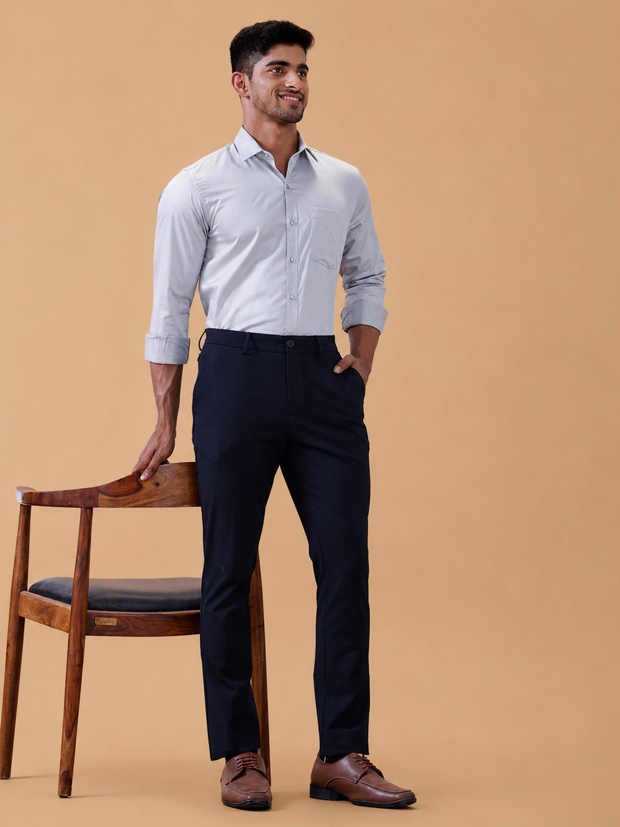 Cotton Rich LT Blue Grey Regular Fit Shirt T61 AKT6