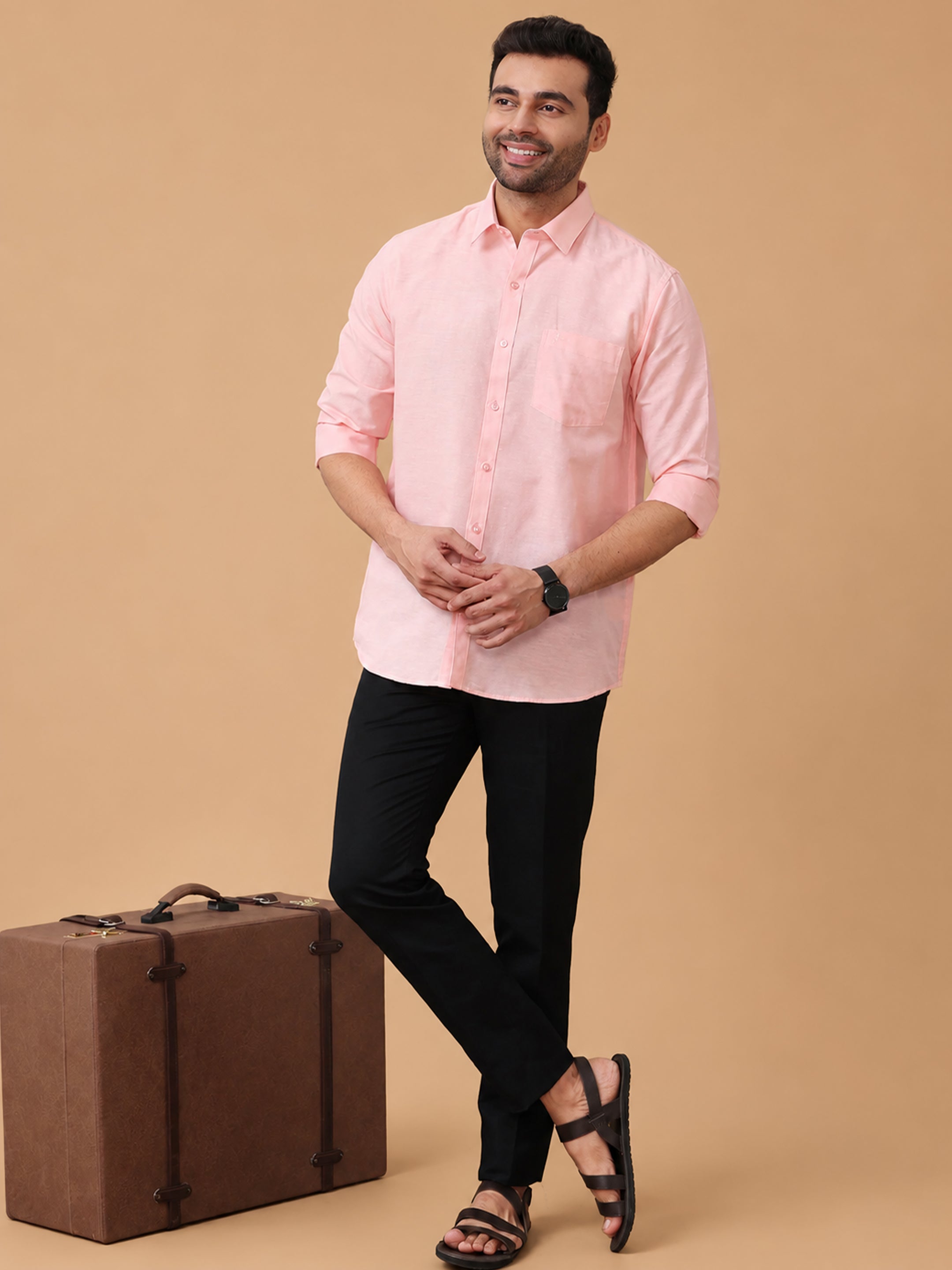 Linen Cotton Pinkish Orange Regular Fit Shirt LF16