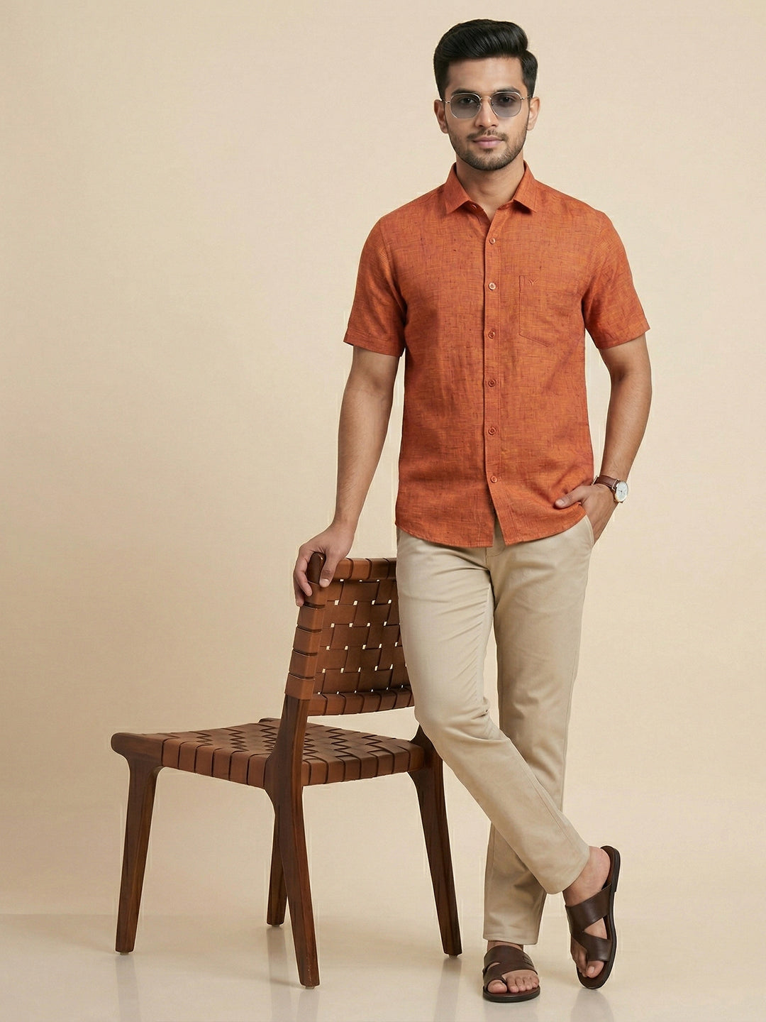 Men Pure Linen Blue Shirt L90