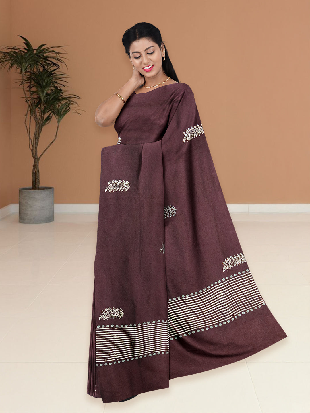 Women Maroon Cotton Saree with Double Blouse PCS208