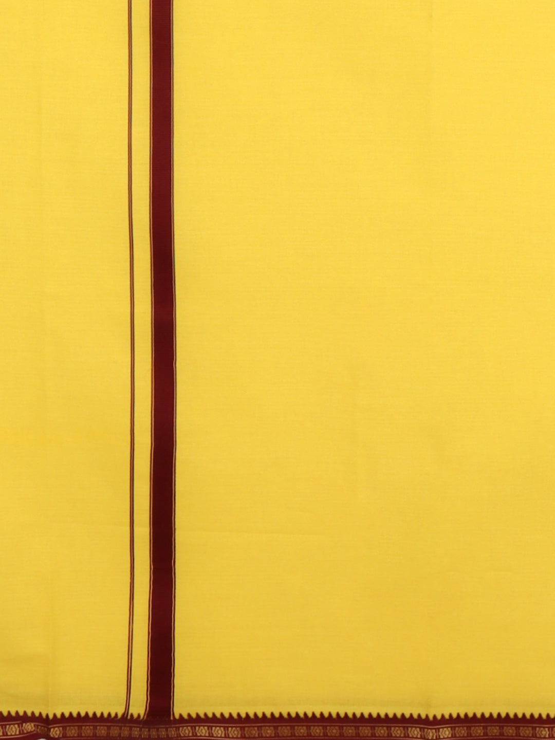 Men 100% Cotton Single Layer Yellow Dhoti with Mayilkhan Border Slokam (4 Way Dhoti )