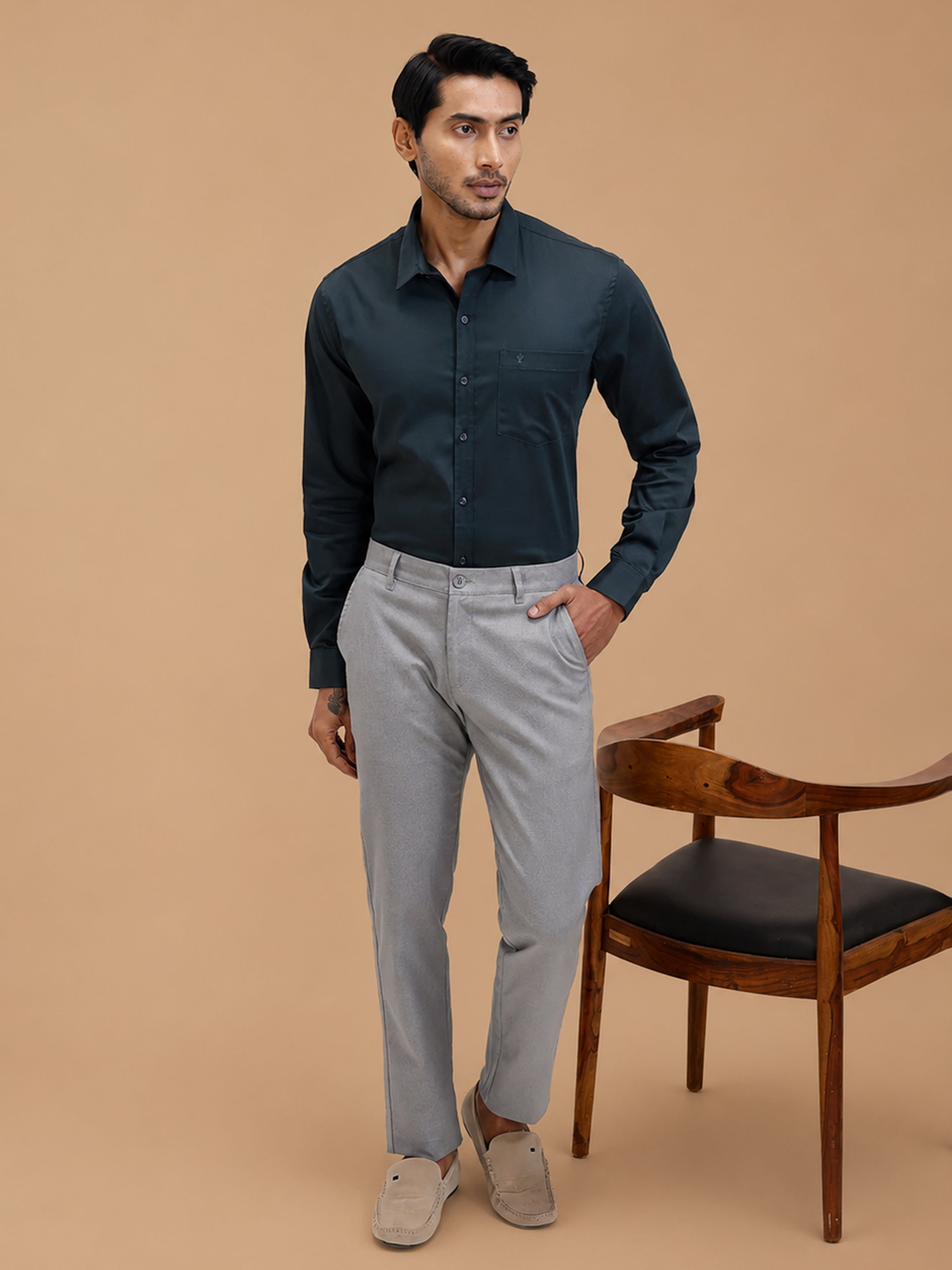 Cotton Rich Dark Green Regular Fit Shirt T53 ACT2