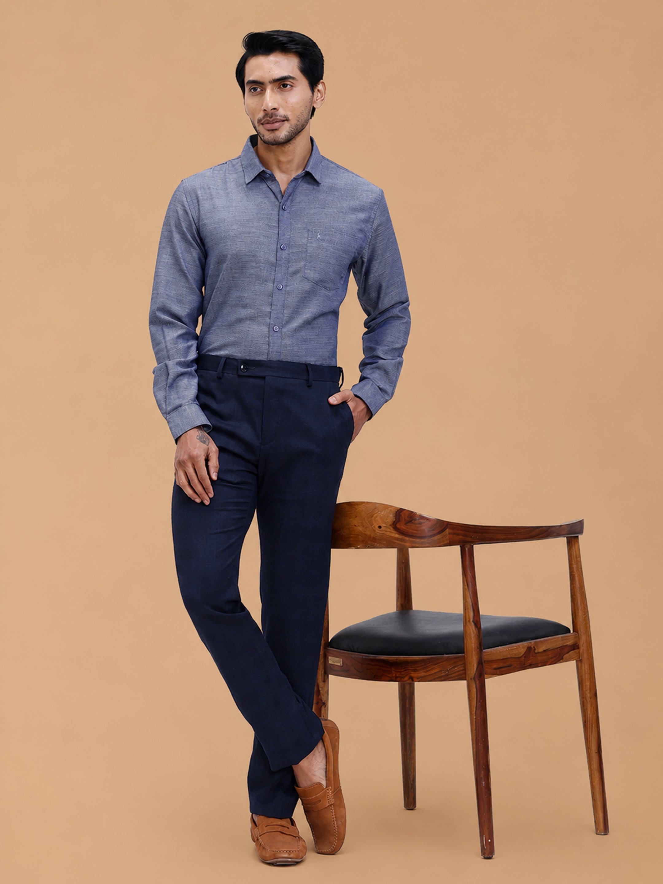 Cotton Rich Blue Dobby Regular Fit Shirt T59 AIT1