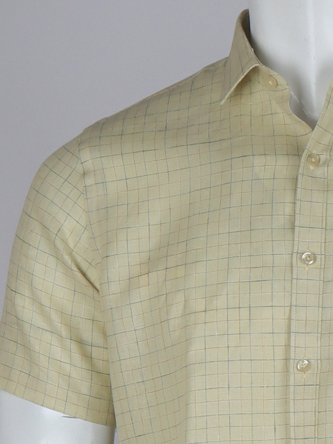 Men Pure Linen Checked Shirt Yellowish Green LS19