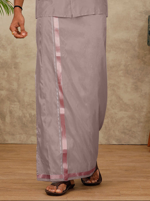 Men Art Silk Sand Stone Shirt & Dhoti Towel Set Swayamvara