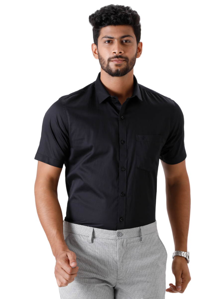 Mens Cotton Formal Half Sleeves Black Shirt