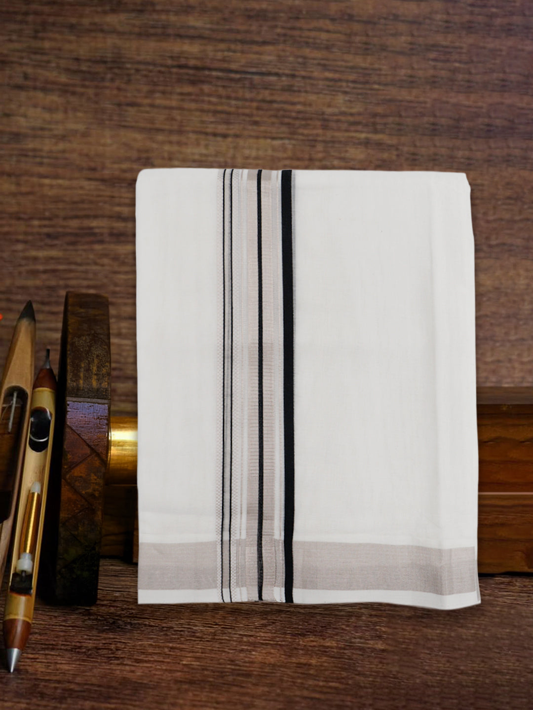 Men Premium Handloom White Dhoti with Fancy Jari Border HLM86