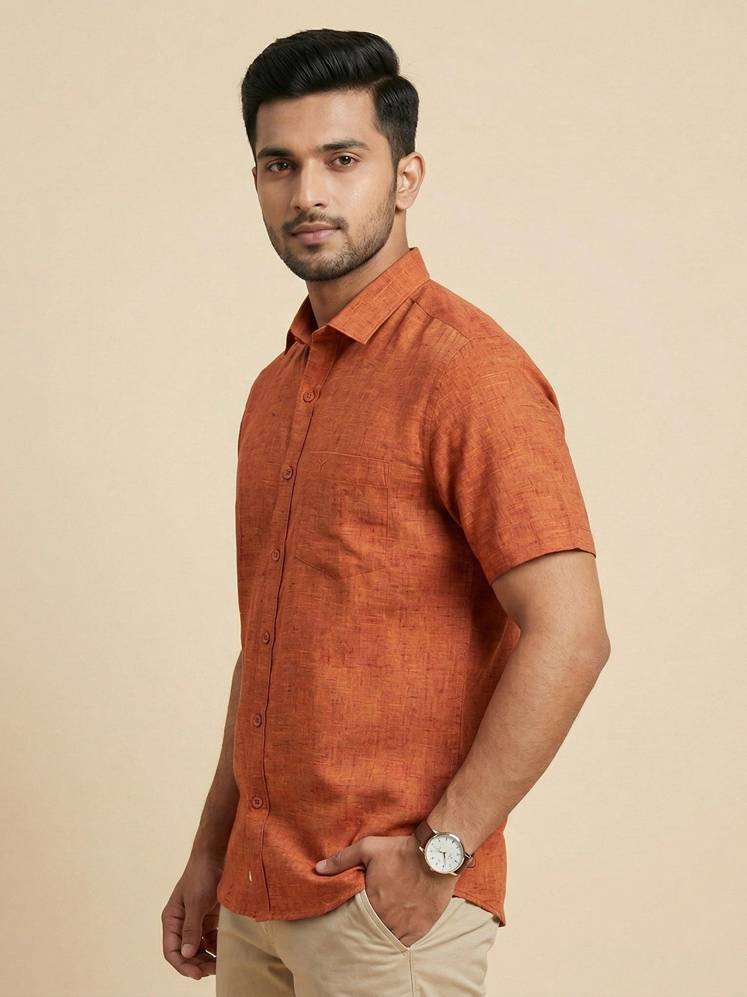 Men Pure Linen Blue Shirt L90