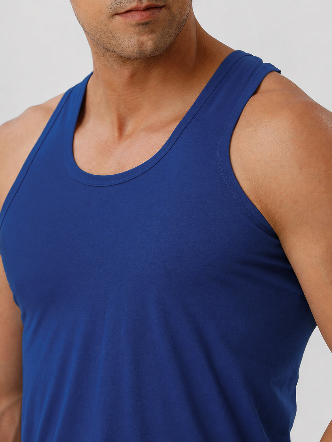 Men 100% Combed Cotton Ocean Blue Vest RN Sukra (Pack of 2)