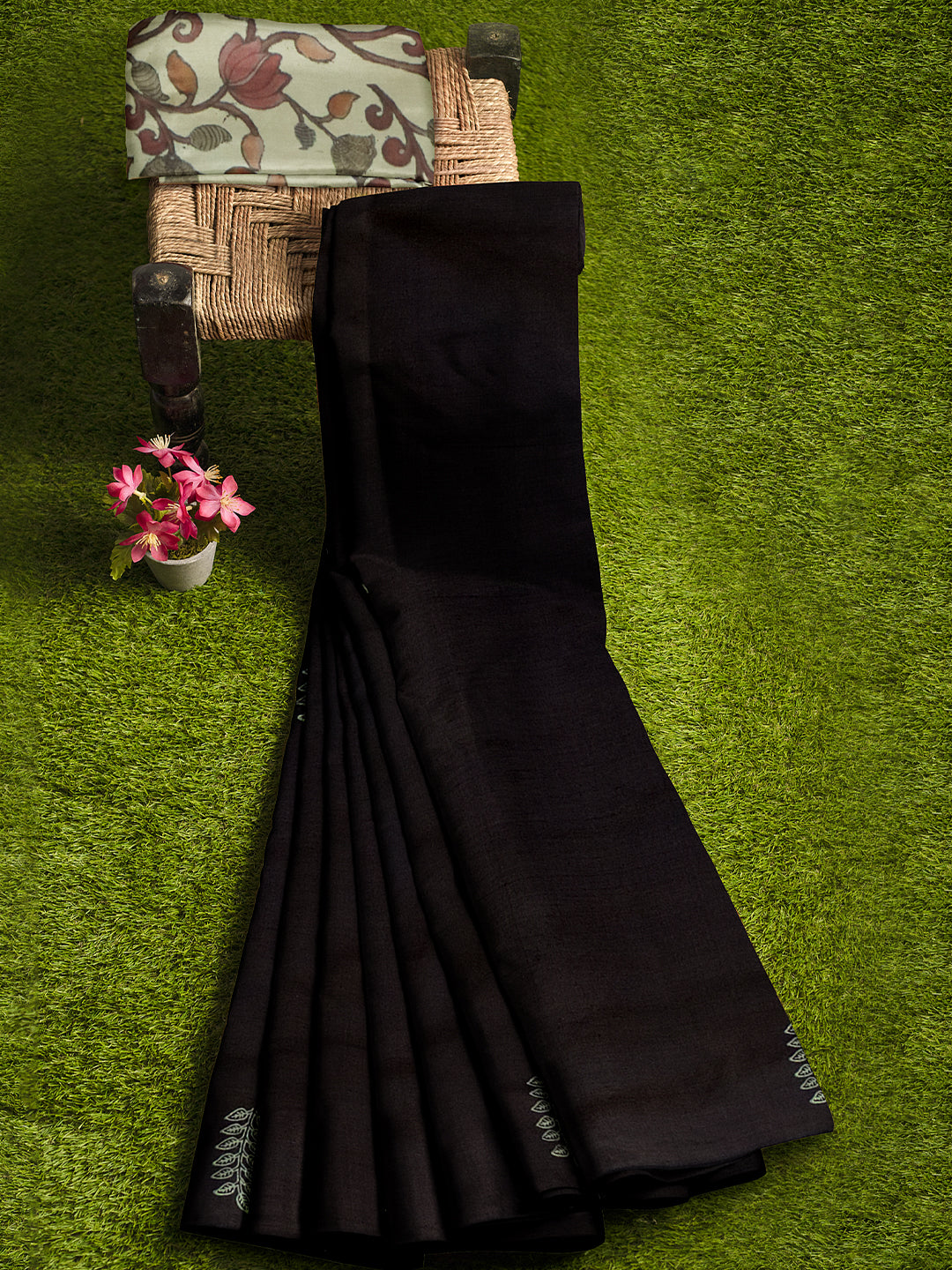 Women Black Cotton Saree with Double Blouse PCS215