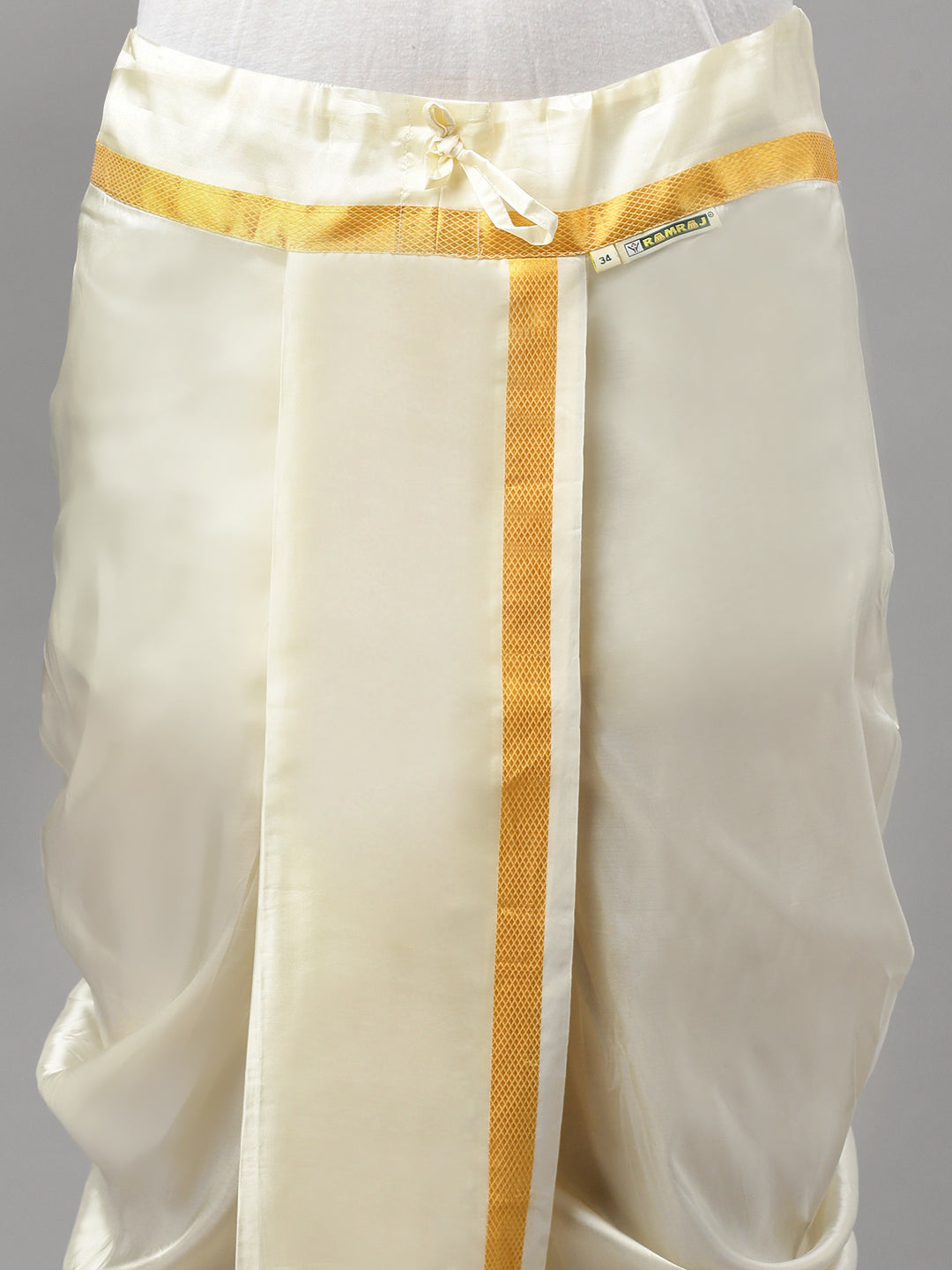 Mens Pure Silk Kurta with Readymade Elastic Panchakacham & Towel Set 1" inch Jari Border