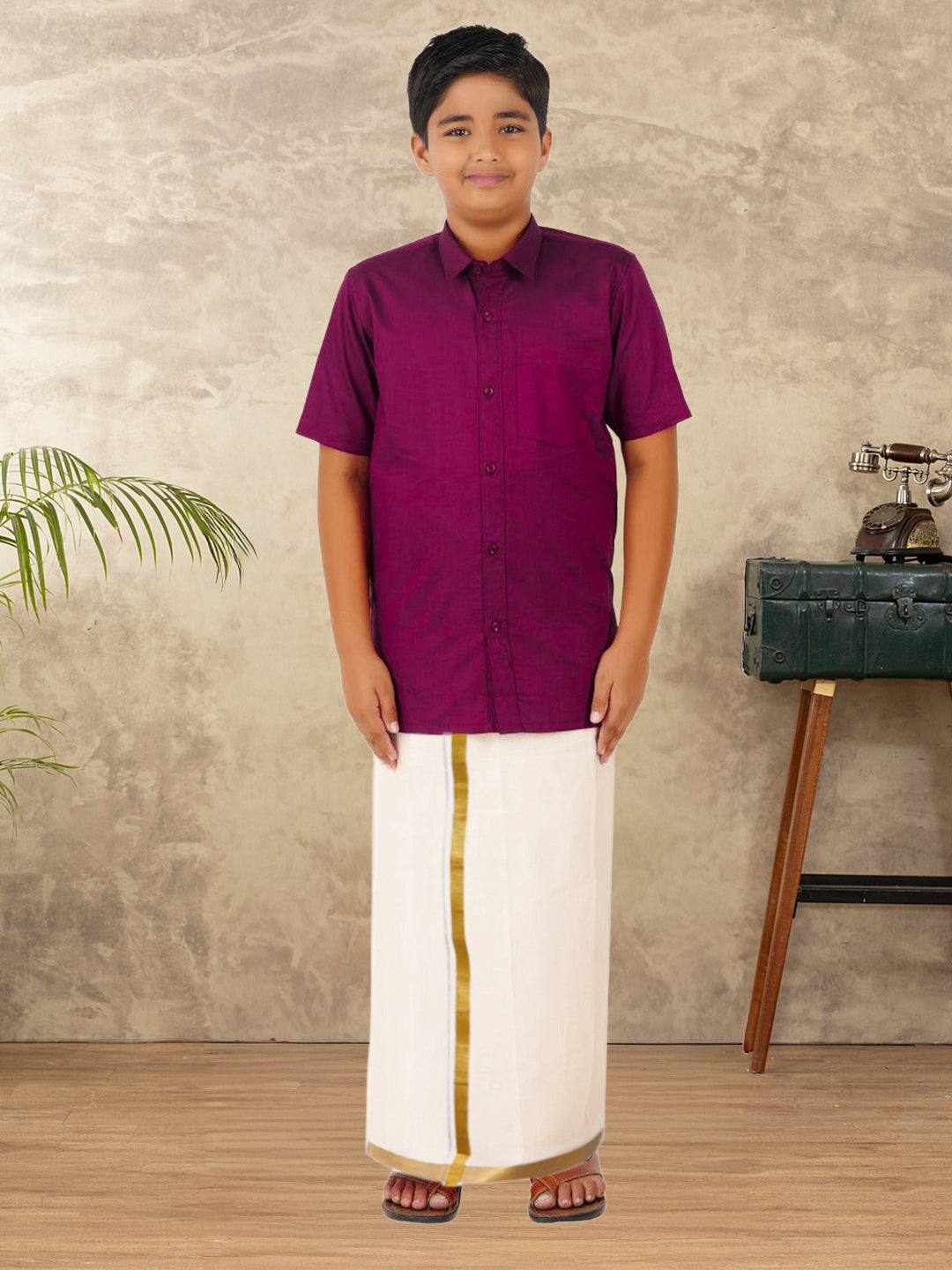 Boys Vetti Vaaram Dhoti & Shirt Combo Purple