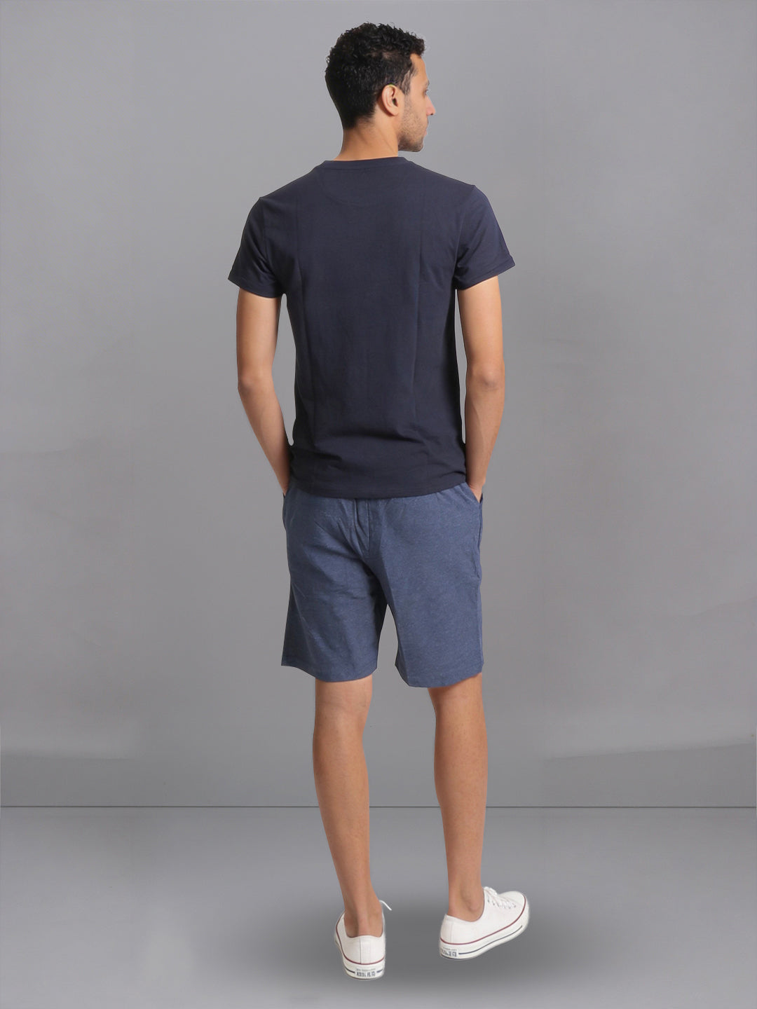 Men Navy Crew neck T-Shirt with Denim Shorts Combo ES10
