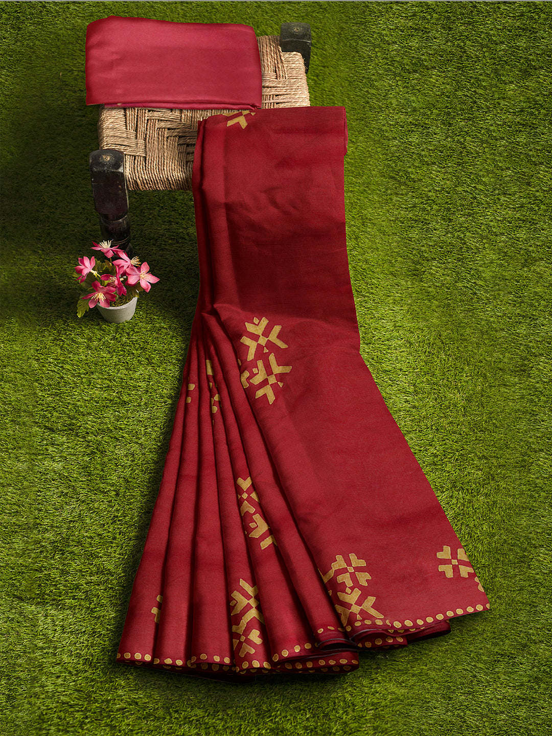 Women Dark Orange Cotton Saree with Double Blouse PCS211