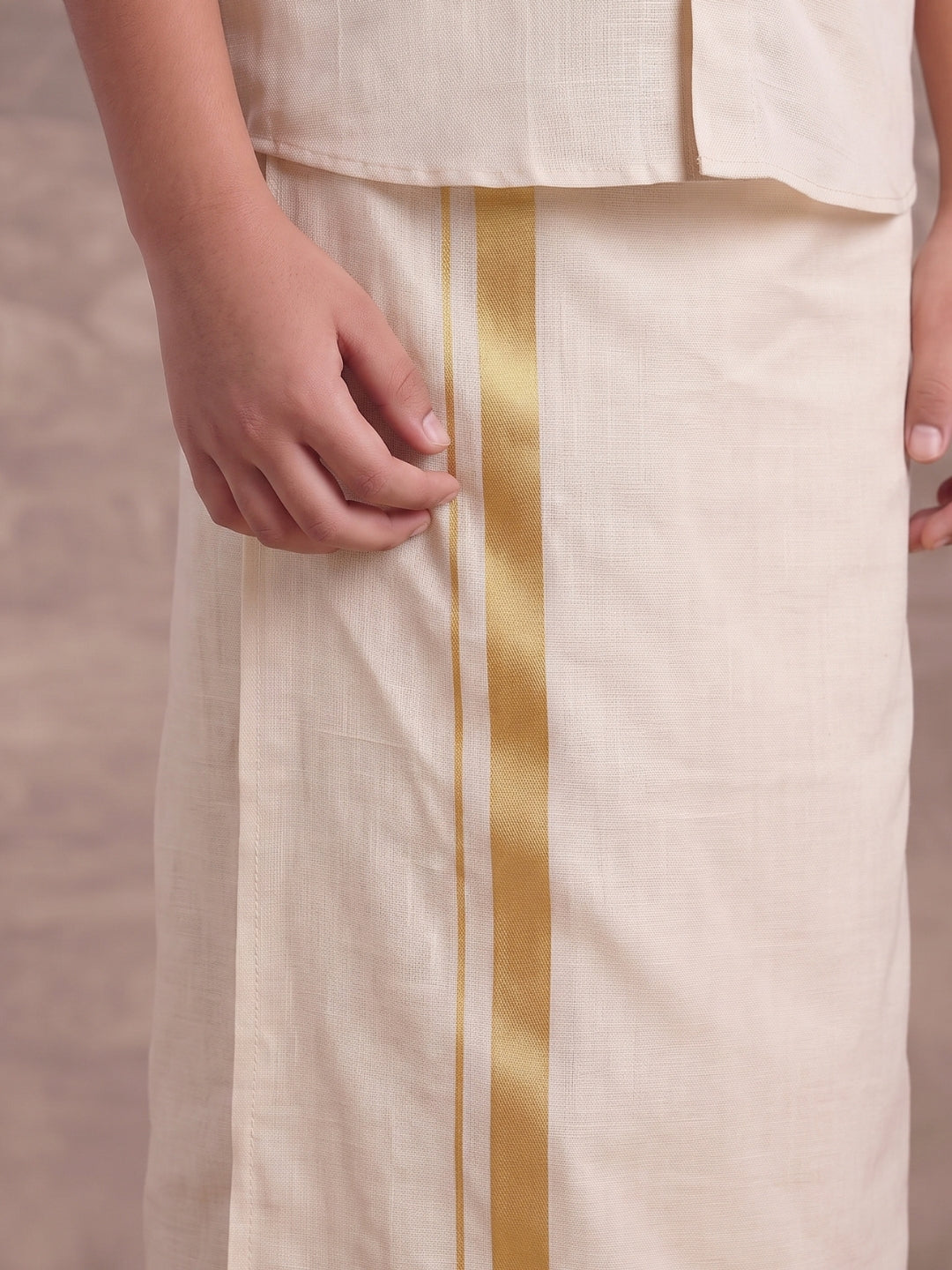 Boys Tissue Antique Gold Shirt & Dhoti Set