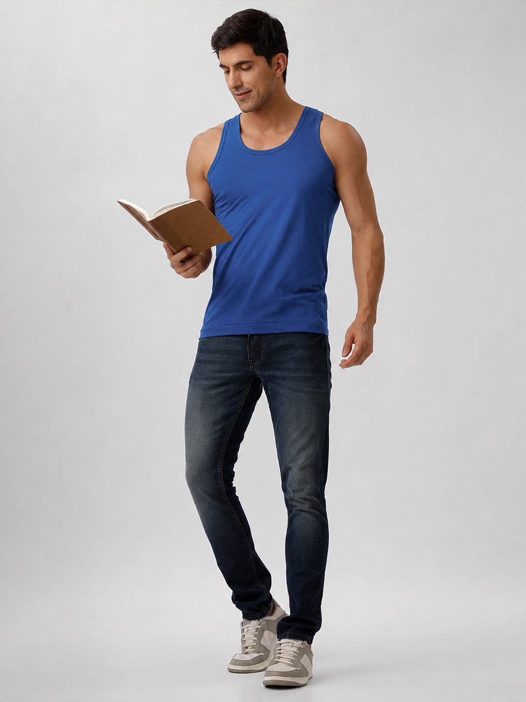Men 100% Combed Cotton Ocean Blue Vest RN Sukra (Pack of 2)