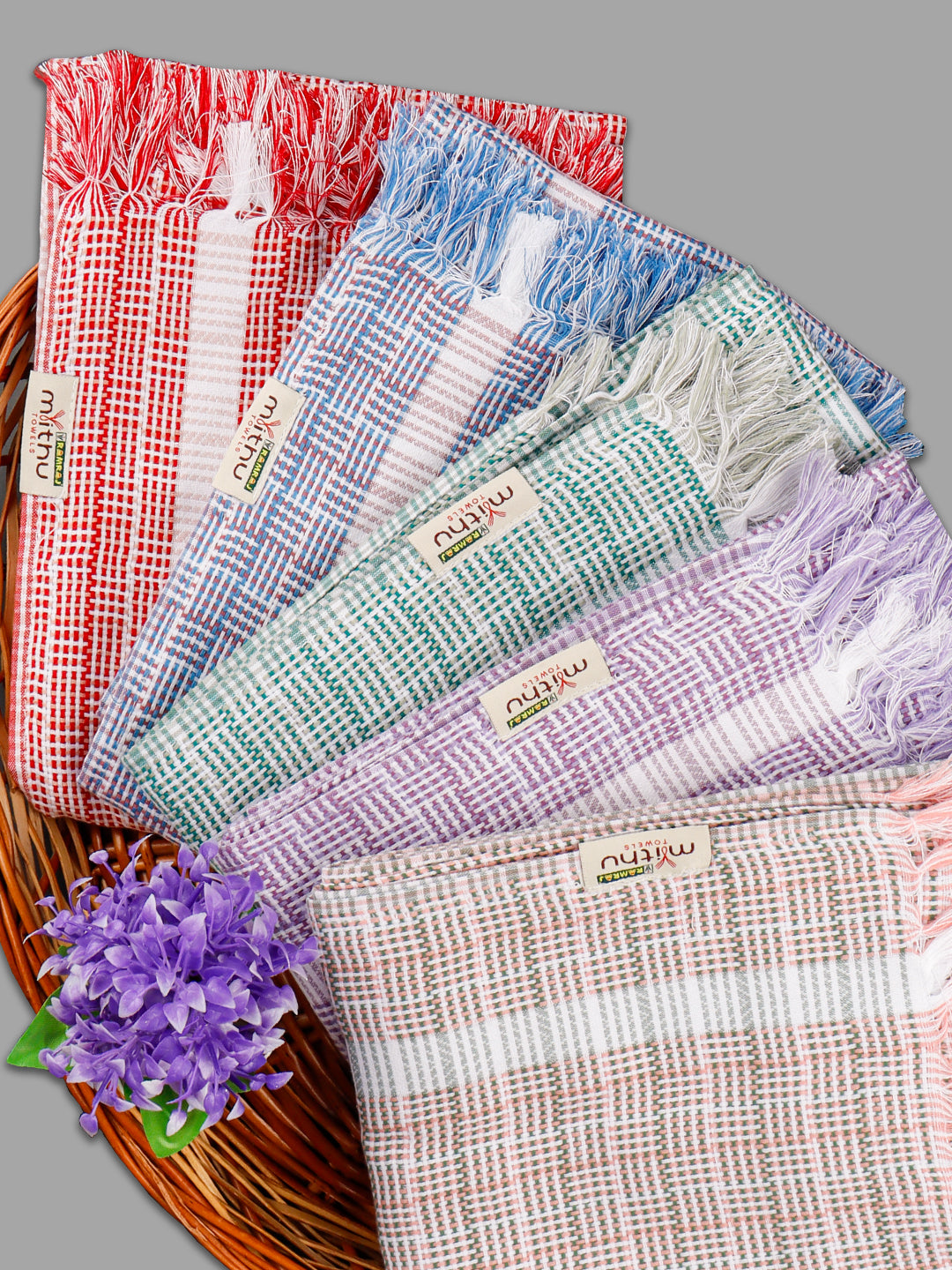 100% Cotton Self Designed Family Bath Towel Signature 1132 (Pack of 5)