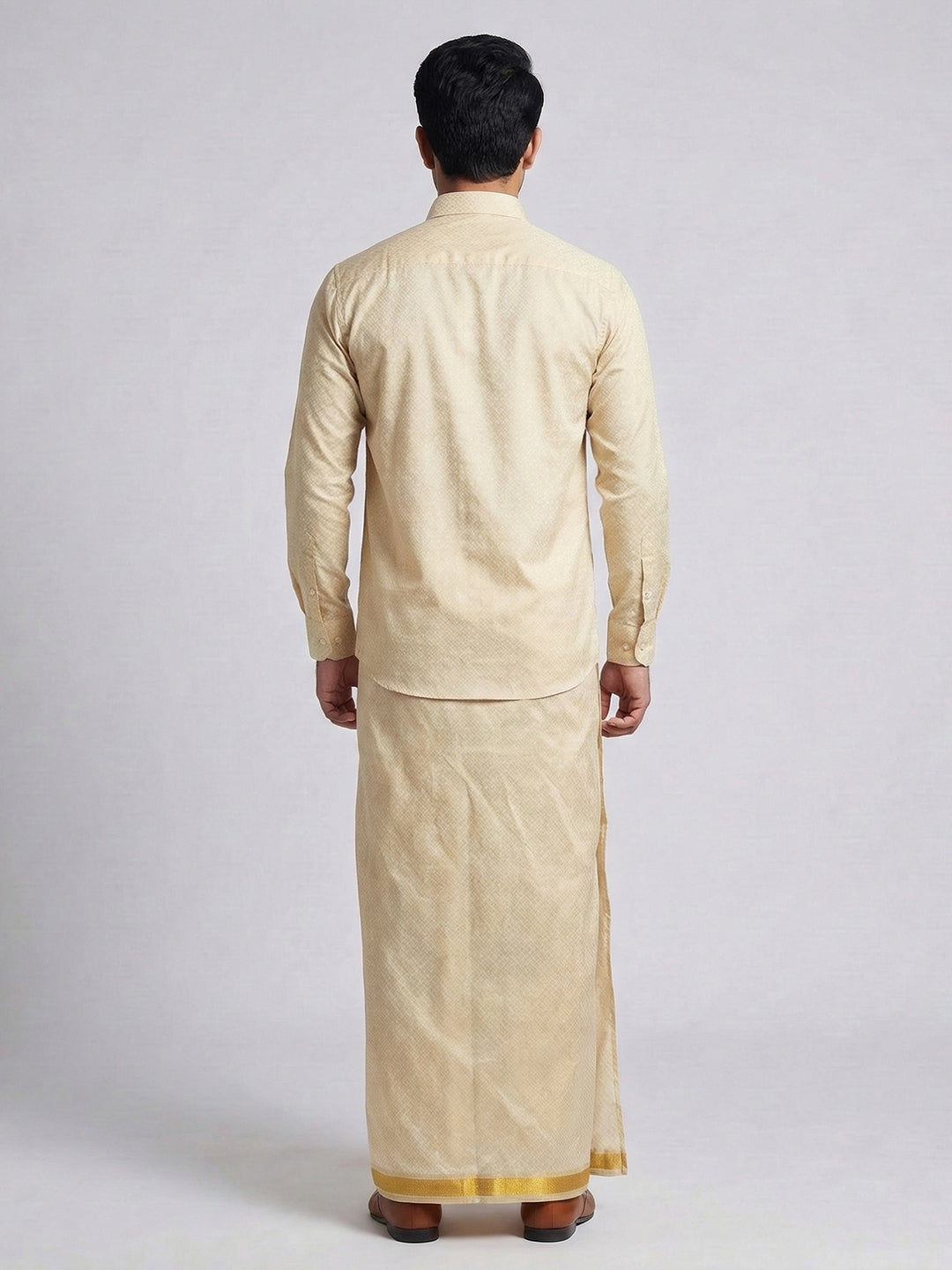 Couple Combo Gold Shirt & Dhoti Set with Saree KLS52