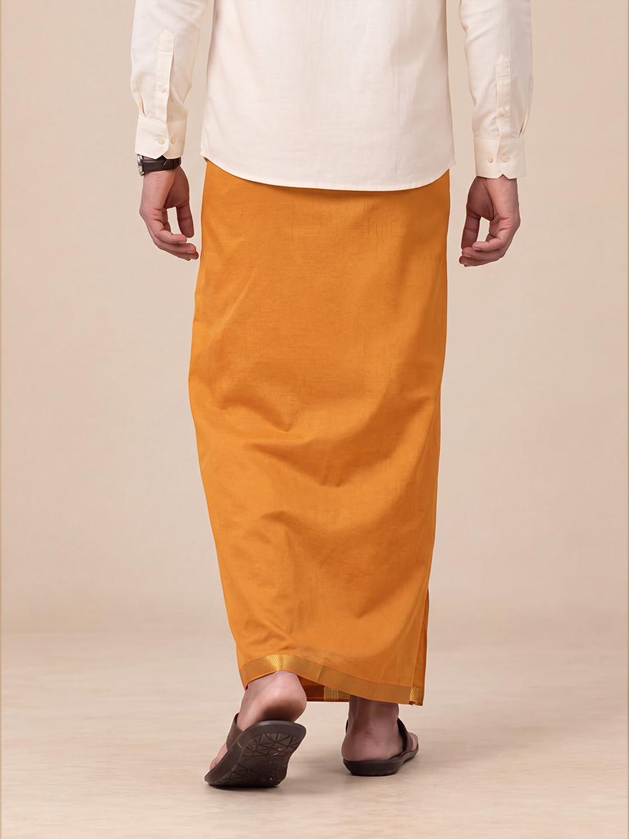 Single Layer Cotton Blend Kaavi Dhoti with Gold Jari Border - Cosmic 2m