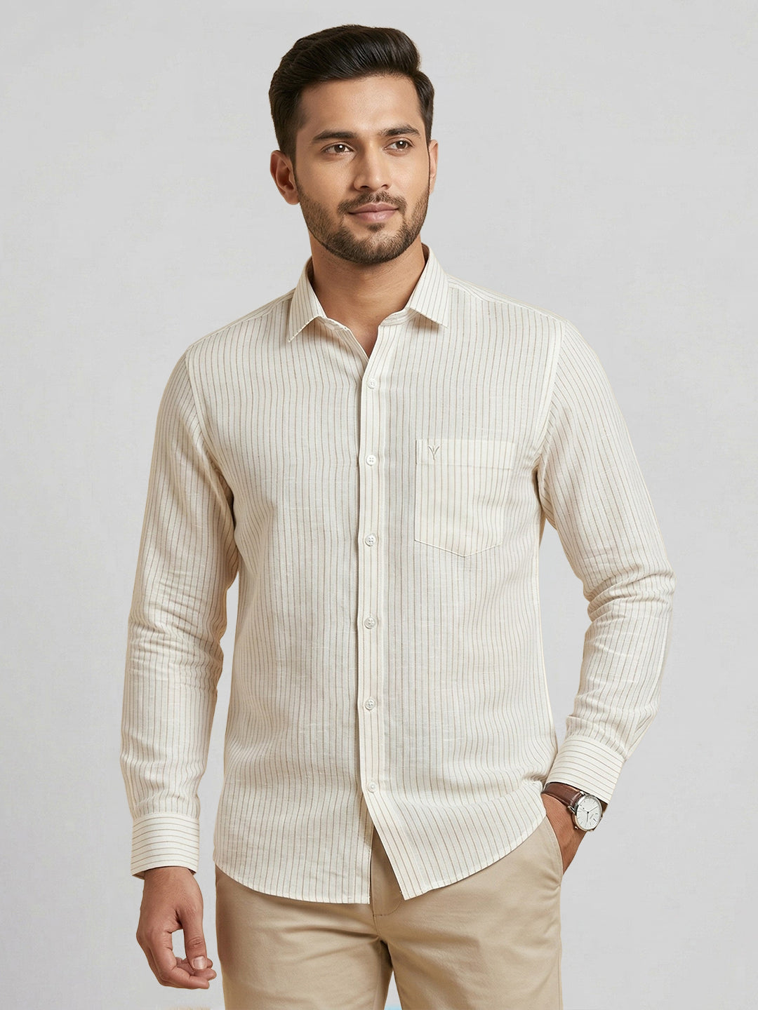 Pure Linen Striped Shirt White LS134
