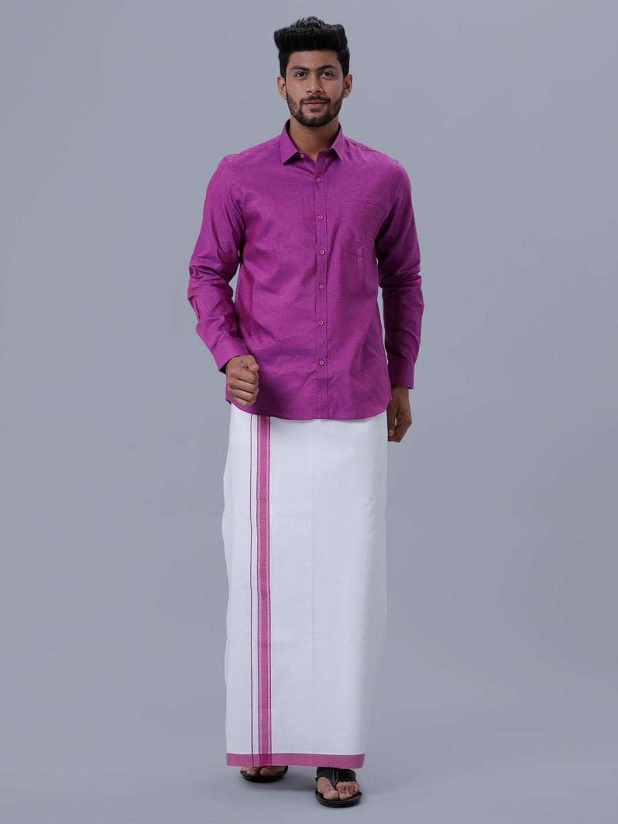 Mens Matching Border Adjustable Dhoti & Full Sleeves Shirt Set C49