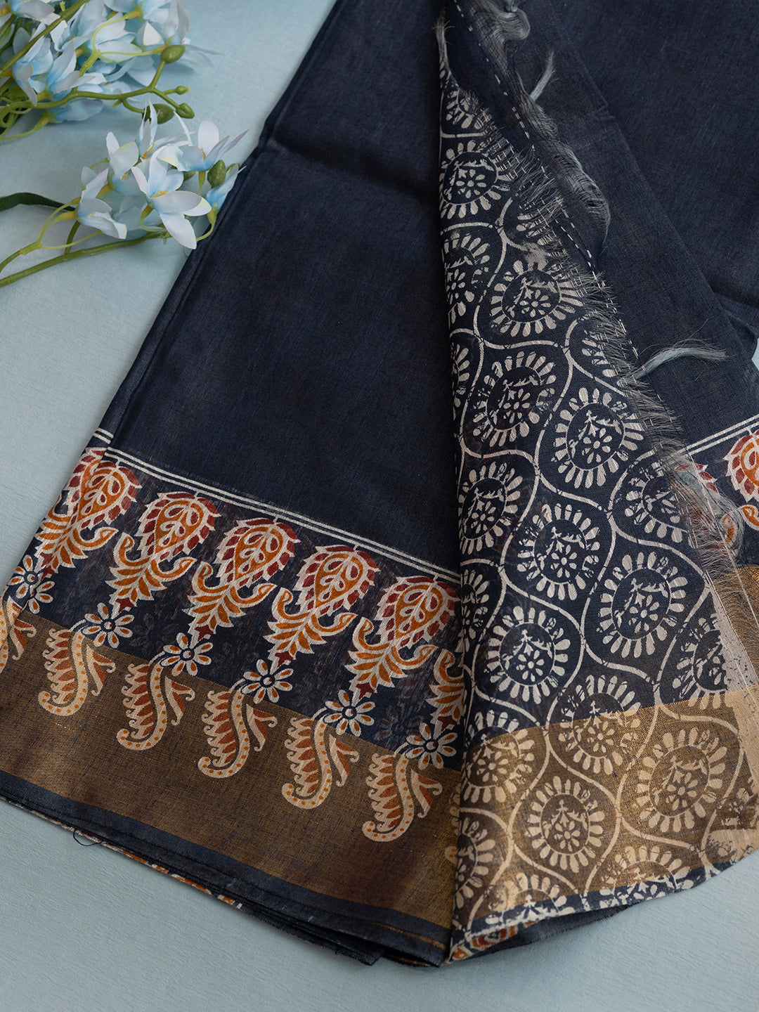 Women Blue Semi Tussar Sarees SCS160