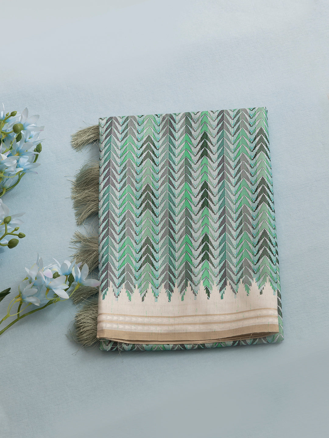 Women Green Semi Tussar Printed Saree SCS151