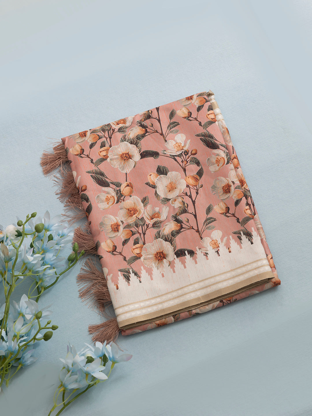 Women Peach Semi Tussar Printed Saree SCS150