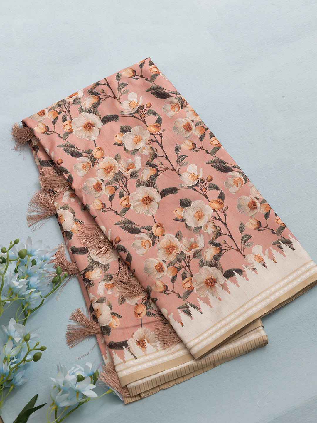 Women Peach Semi Tussar Printed Saree SCS150