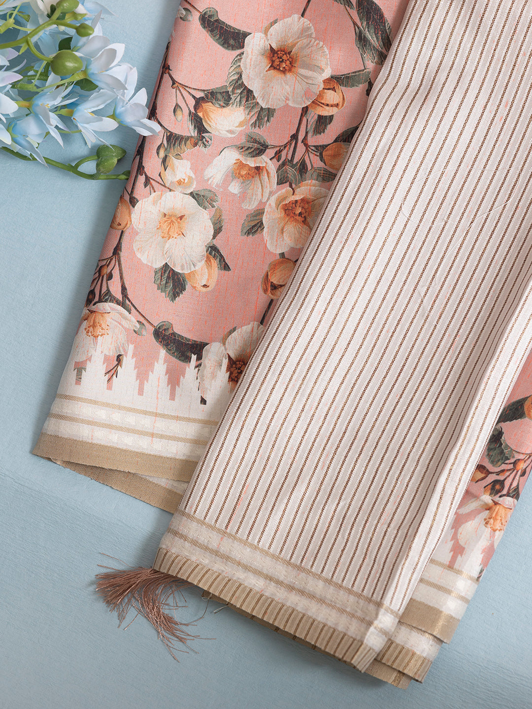 Women Peach Semi Tussar Printed Saree SCS150