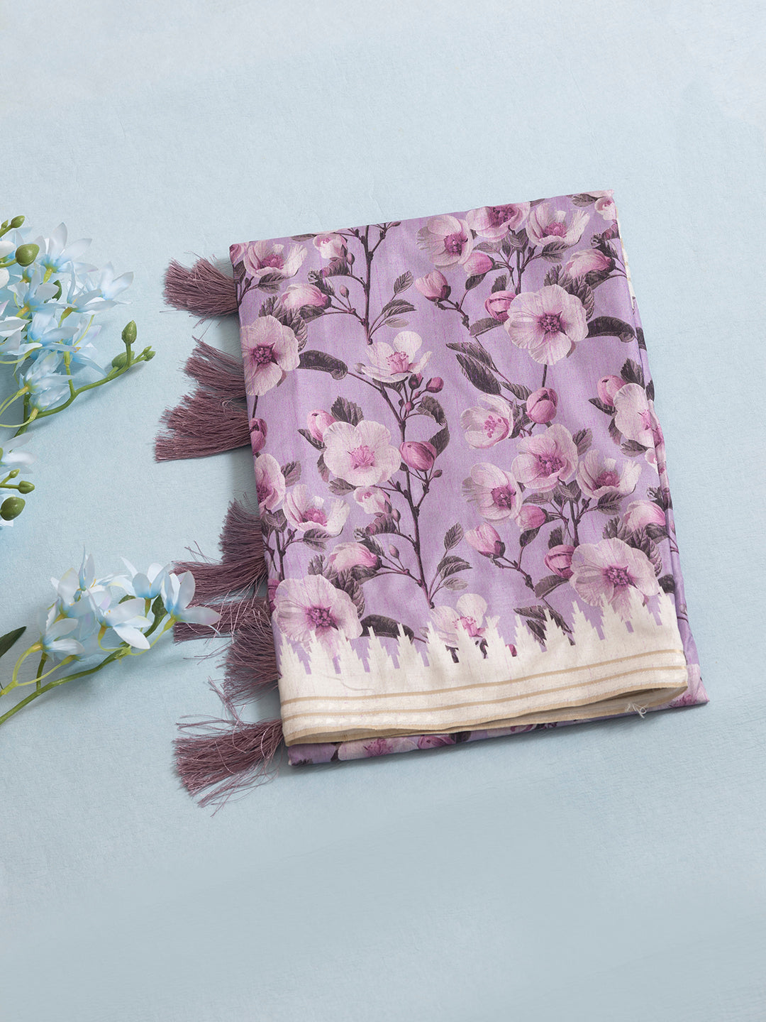 Women Violet Semi Tussar Printed Saree SCS149