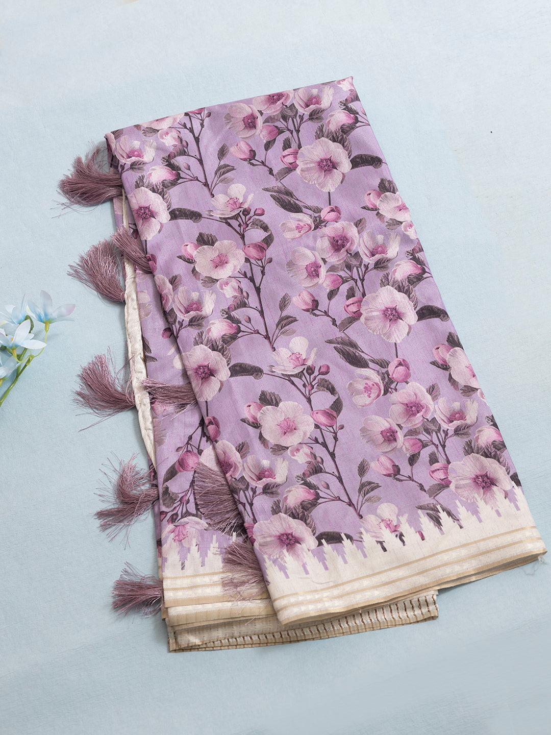 Women Violet Semi Tussar Printed Saree SCS149