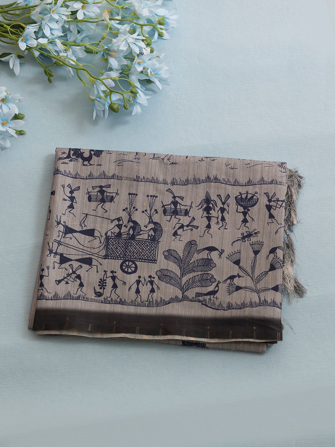 Women Grey Semi Tussar Printed Saree SCS156