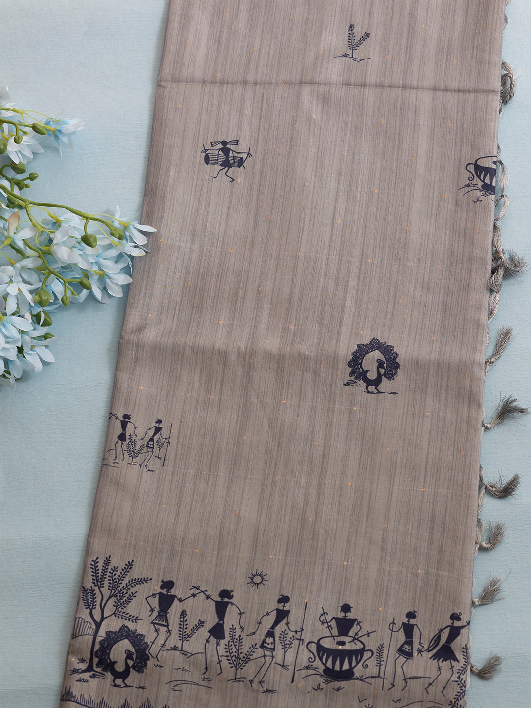 Women Grey Semi Tussar Printed Saree SCS156