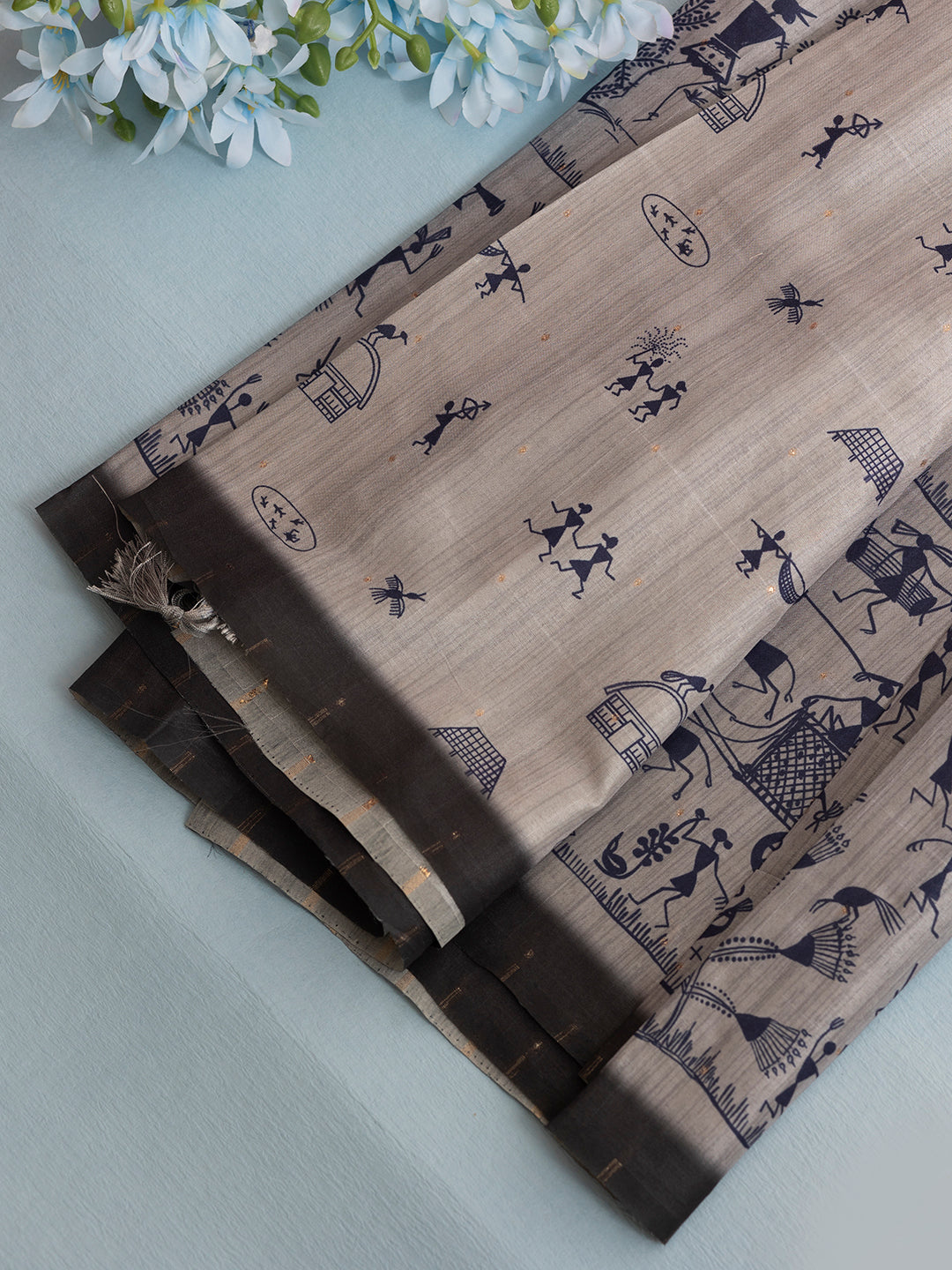 Women Grey Semi Tussar Printed Saree SCS156