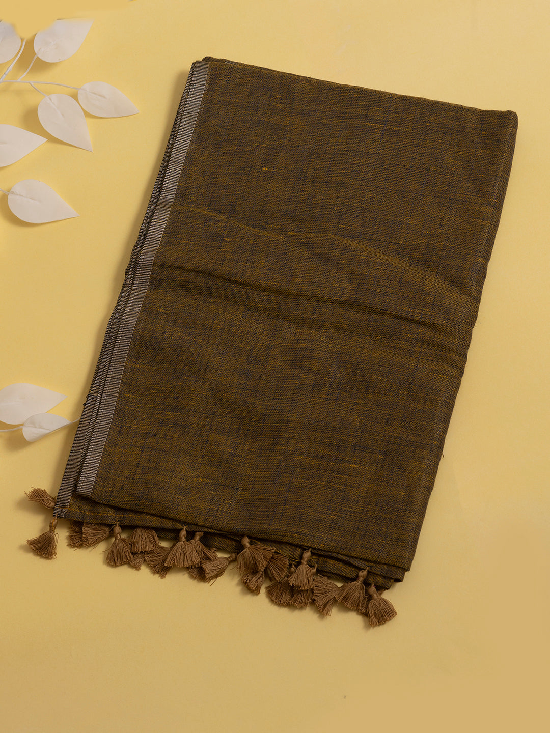 Women Yellowish Brown Semi Linen Saree SL197