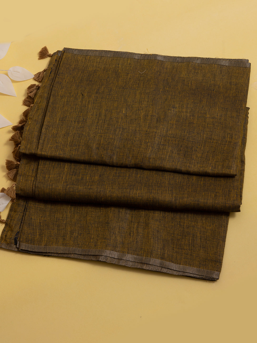 Women Yellowish Brown Semi Linen Saree SL197